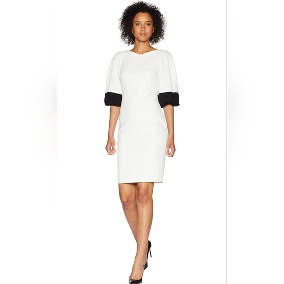 Calvin Klein Dresses & Skirts - Calvin Klein Women's Sheath Dress White And Black 1/2 Sleeve Size 10 NWT